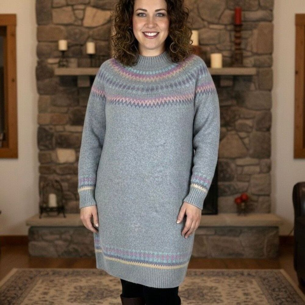 Torrid Fair Isle Sweater Dress Gray Pastel Knit‎ Long Sleeve Size 1
